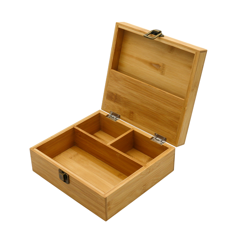 Eco-Friendly Laser Logo Wooden Bamboo Boxes Wood Storage Gift Box with Metal Hinge For Home Organizing