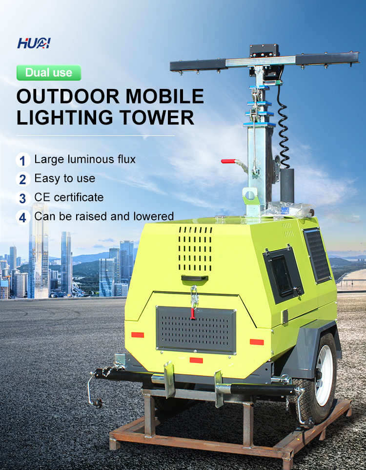 60 Ra Green Power Trailer Type Mobile Solar Led Tower Light with Dimmer Function