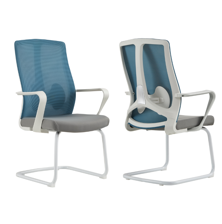 Adjustable Height Mid Back Staff Swivel Mesh Office Chair with Solid Wood Legs Armrest