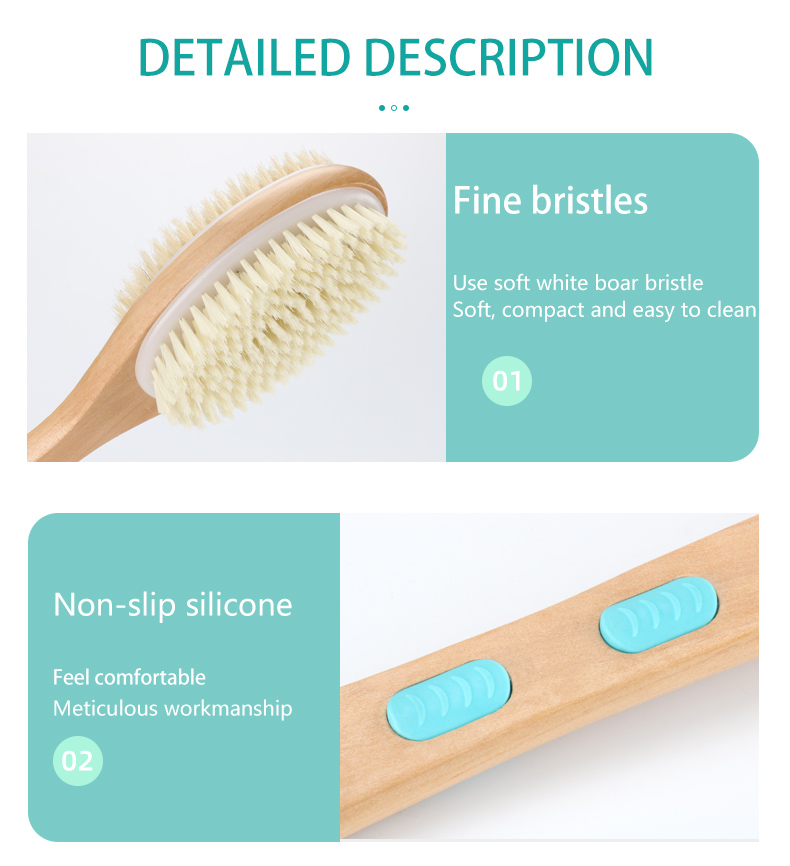 Double Sized Dry Brush Long Handle Bath Body Back Exfoliate Shower Brush
