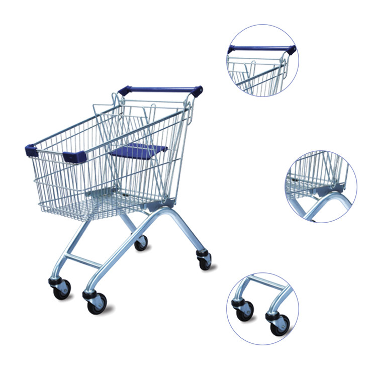 4 Wheel Q235 Steel Folding Push Shopping Trolley For Supermarket Grocery