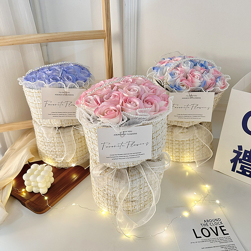 Qixi Graduation Birthday 20x35cm Soap Bouquet with Multiple Color Rose Perfect Girlfriend Present