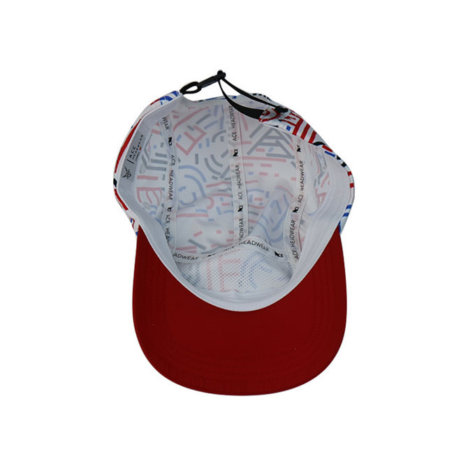 High Quality 5 Panel Caps sublimation pattern camper cap with polyester with nylon webbing plastic buckle