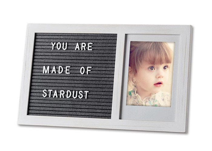 Changeable Felt Letter Board Wooden Photo Frame With White Letters