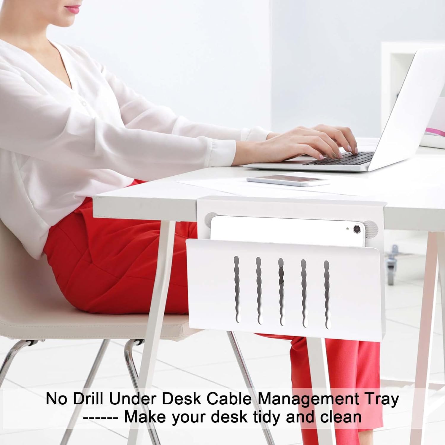 Desk Side Storage Hanging Desk Organizer White Document Shelf for Office and Home