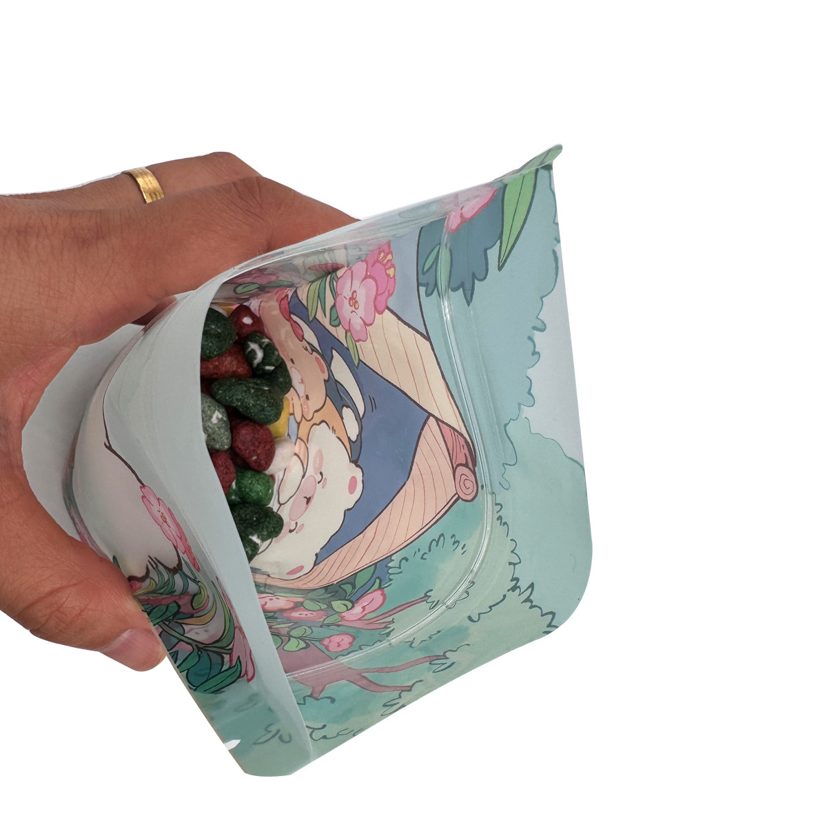 Matte OPP Stand Up Zipper Bags With Bear Head Shape Clear Window For Food Packing