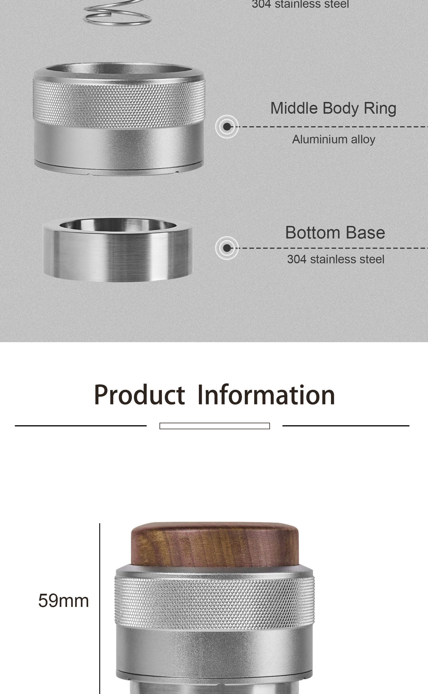 Wooden Lid 304 Stainless Steel Tamper Coffee Leveler for 51mm 53mm 58mm Espresso Coffee