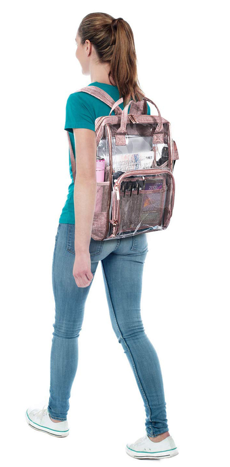 23L PTU Oxford Transparent Diaper Bag Backpack