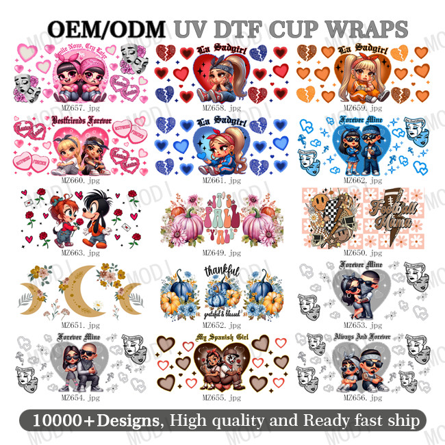 Custom Design 16oz UVDTF Tumbler Decals Sticker Valentine'S Day UV DTF Cup Wrap