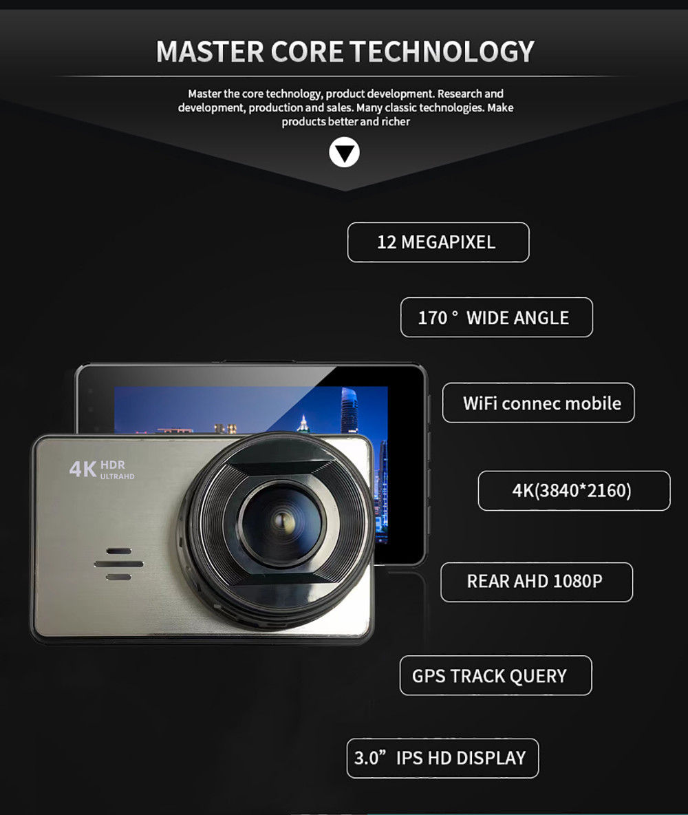 XINLIHANG 3inch Hd WIFI Security 4K GPS Dash Cam Cameras For Cars Dual Lens