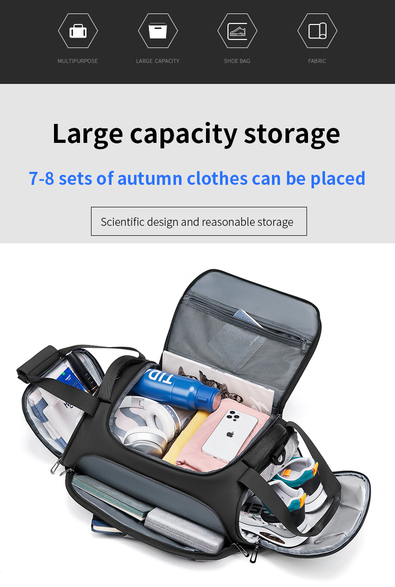 Solid Color Foldable Packable Duffel Bag Antifouling Multi Compartment