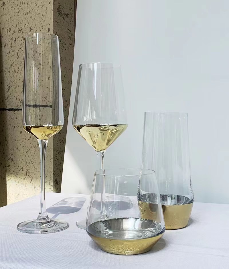 Gold Edge Clear Wine Champagne Water Glasses Party Personalised Wedding Glassware