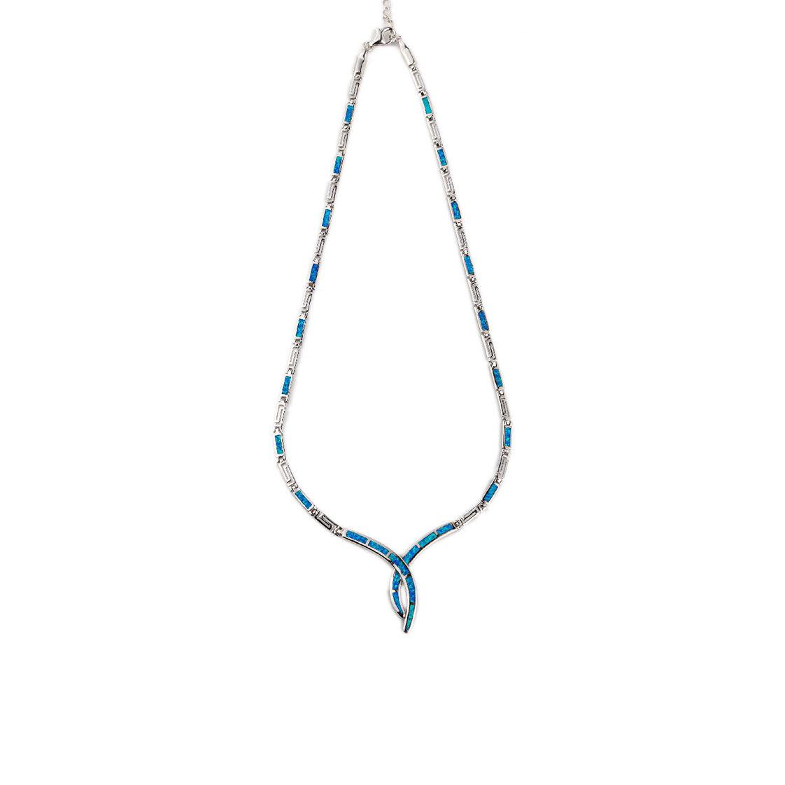 925 With Sterling Silver Greek Unique Pattern Designs Bule Opal Meander Round Necklace