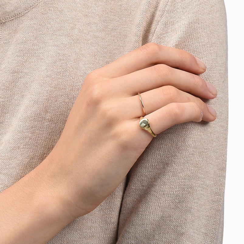 18K Gold Vermeil Sunflower Signet Ring with Minority Design in 925 Sterling Silver