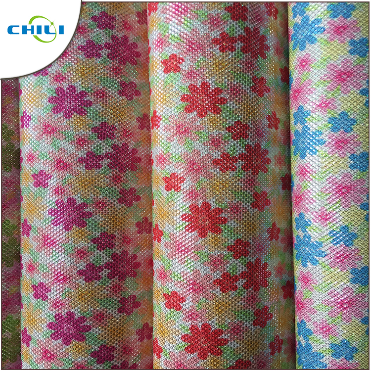 Multi Color Printed Faux Leather Fabric Chunky Shiny Wear Resistant