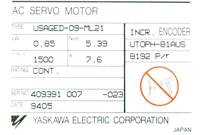 USAGED-09-ML21 Yaskawa 0.85kw Power Brushless AC Servo Motor Module