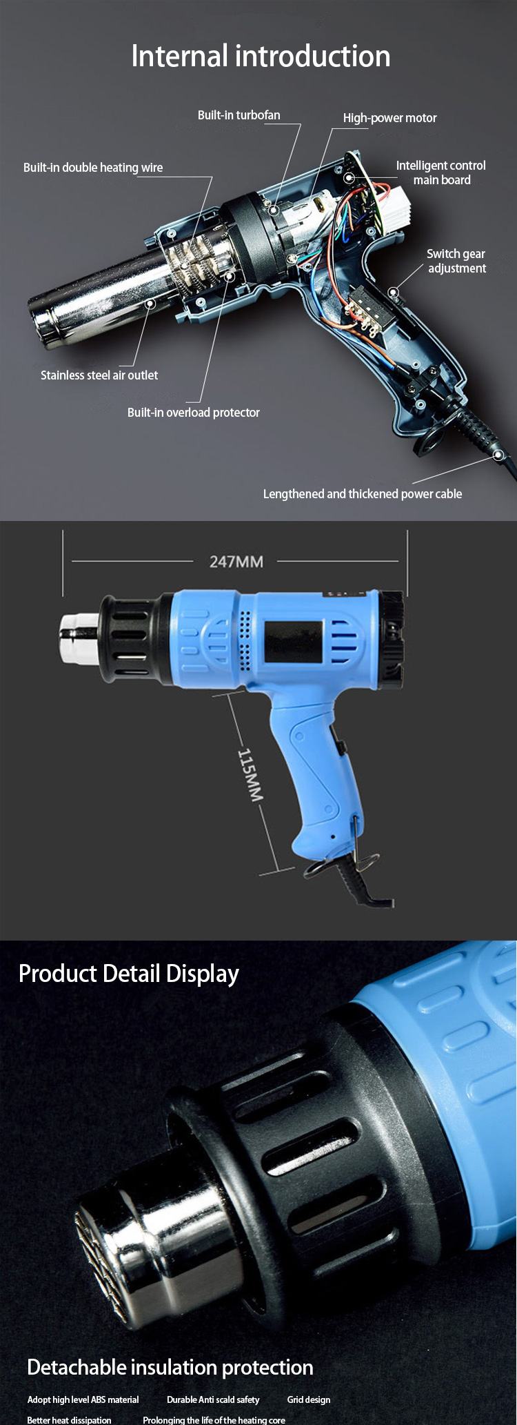 Portable Electric Soldering Heat Gun , 1914 Heavy Duty Heat Gun AC 220V 1600W