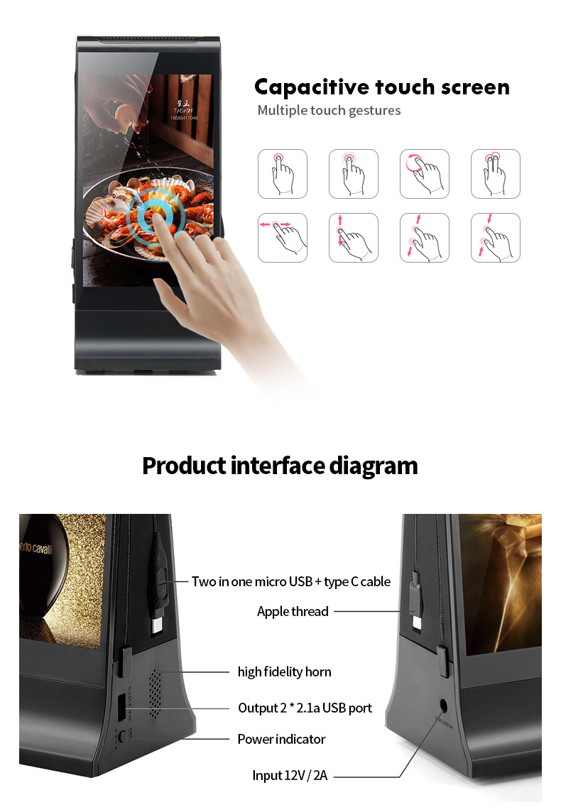 8 Inch DeskTop Mobile Phone Charger Lcd Advertising Screen For Restaurant