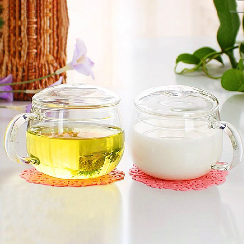 BPA Free Hand Blown Tea Steeper Mug , Thin Wall Glass Tea Infuser Travel Cup