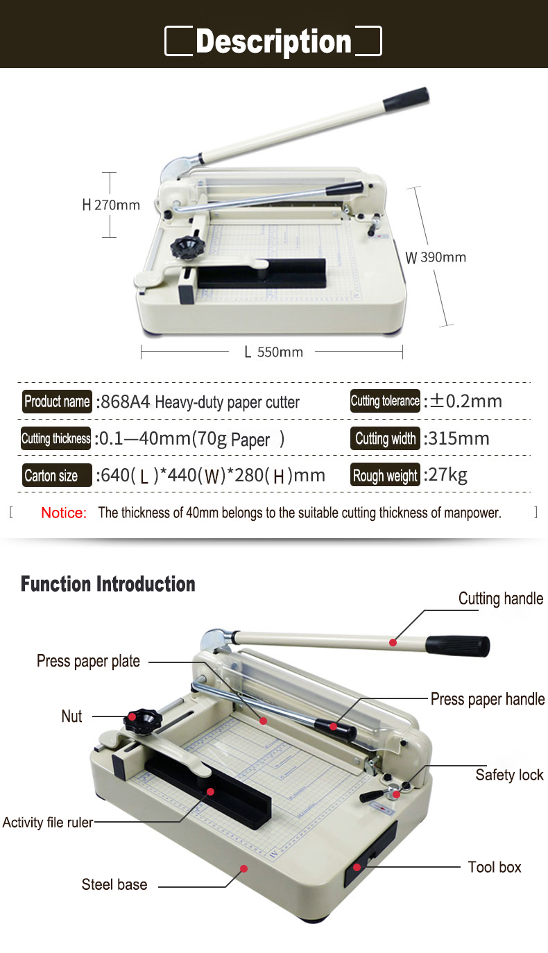 Heavy Duty A4 Paper Cutter Manual Guillotine Cutting Machine for Office and Home