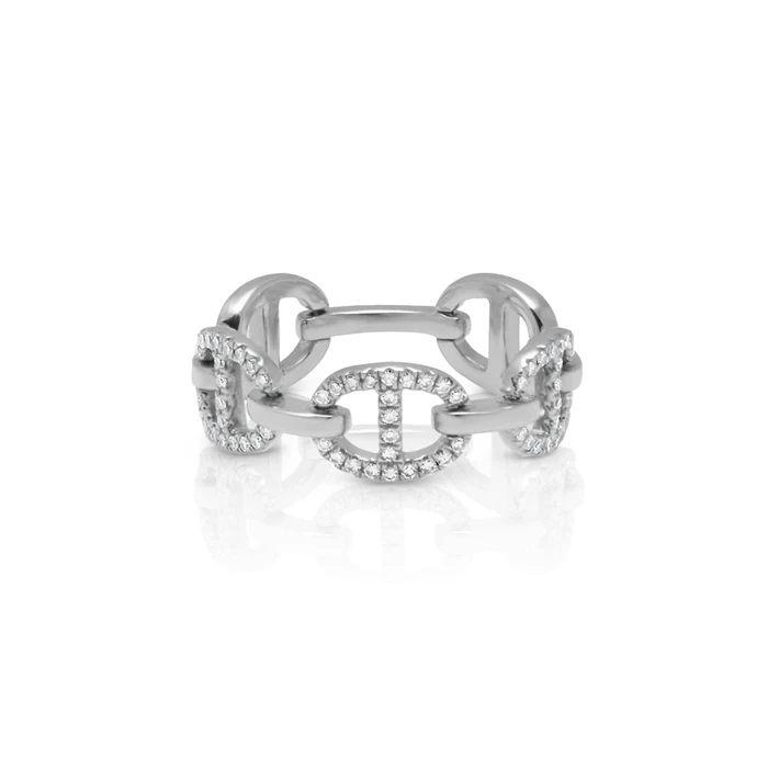 925 Sterling Silver Curb Link Chain Ring 18K Women Cubic Zirconia Rings