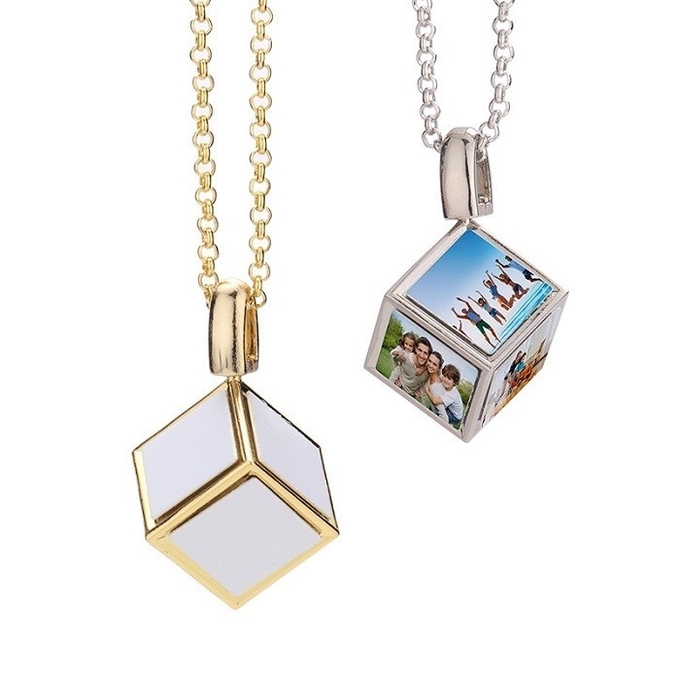 Custom Blank Sublimation Dice Cube Memory Pendant Necklace Sublimation Photo Necklace