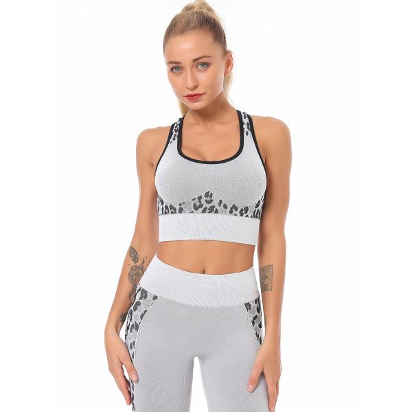 Seamless knit leopard print breathable top sports running vest fitness yoga bra