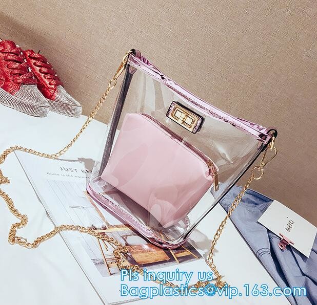 Transparent conference eco shopping bag, shopping pvc bag with custom print, shopping square bottom portable clear PVC p