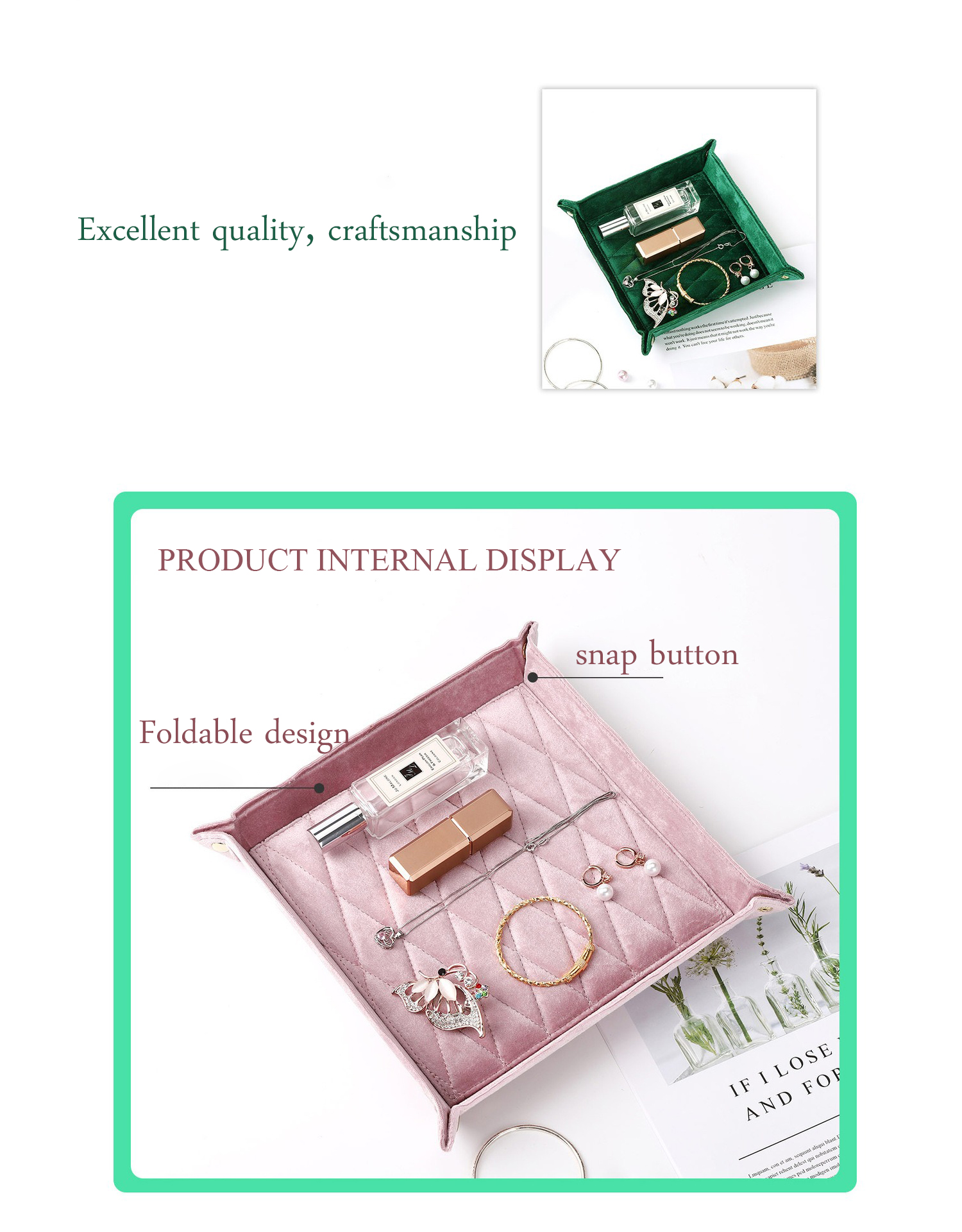 Velvet Nightstand Jewelry Box For Storing Watches Coins And Necklaces