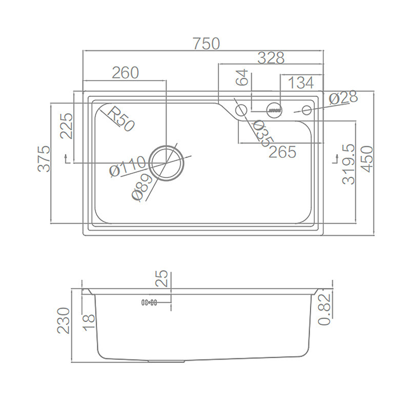 ASC1L7501Y Stainless Steel Kitchen Sink , Farmhouse Single Basin Stainless Sink