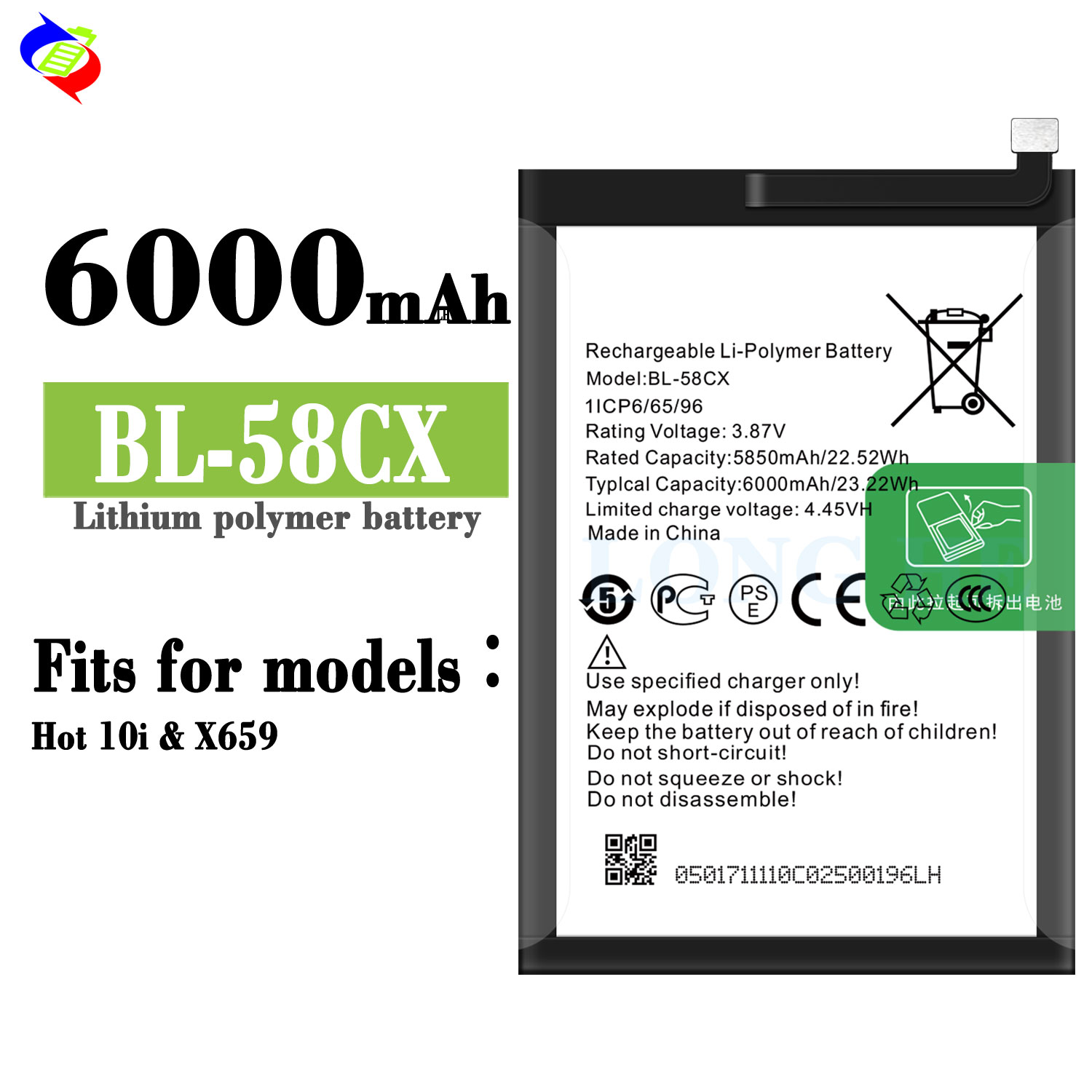 BL-58CX Battery for Infinix X659 6000mAh Capacity Double IC Protection OEM/ODM