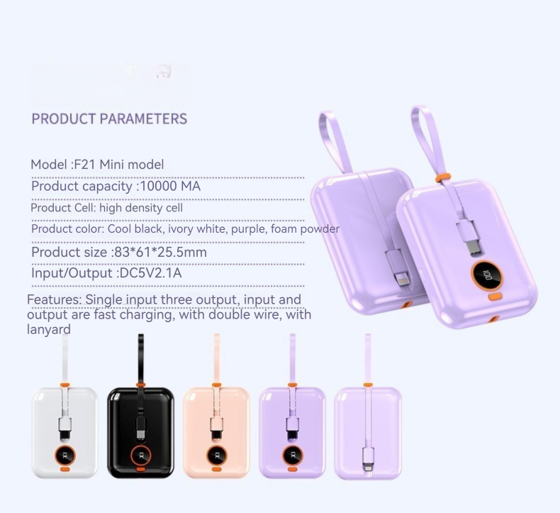 Type C Output Interface Portable 10000mAh Power Bank for Outdoor Charging and Devices