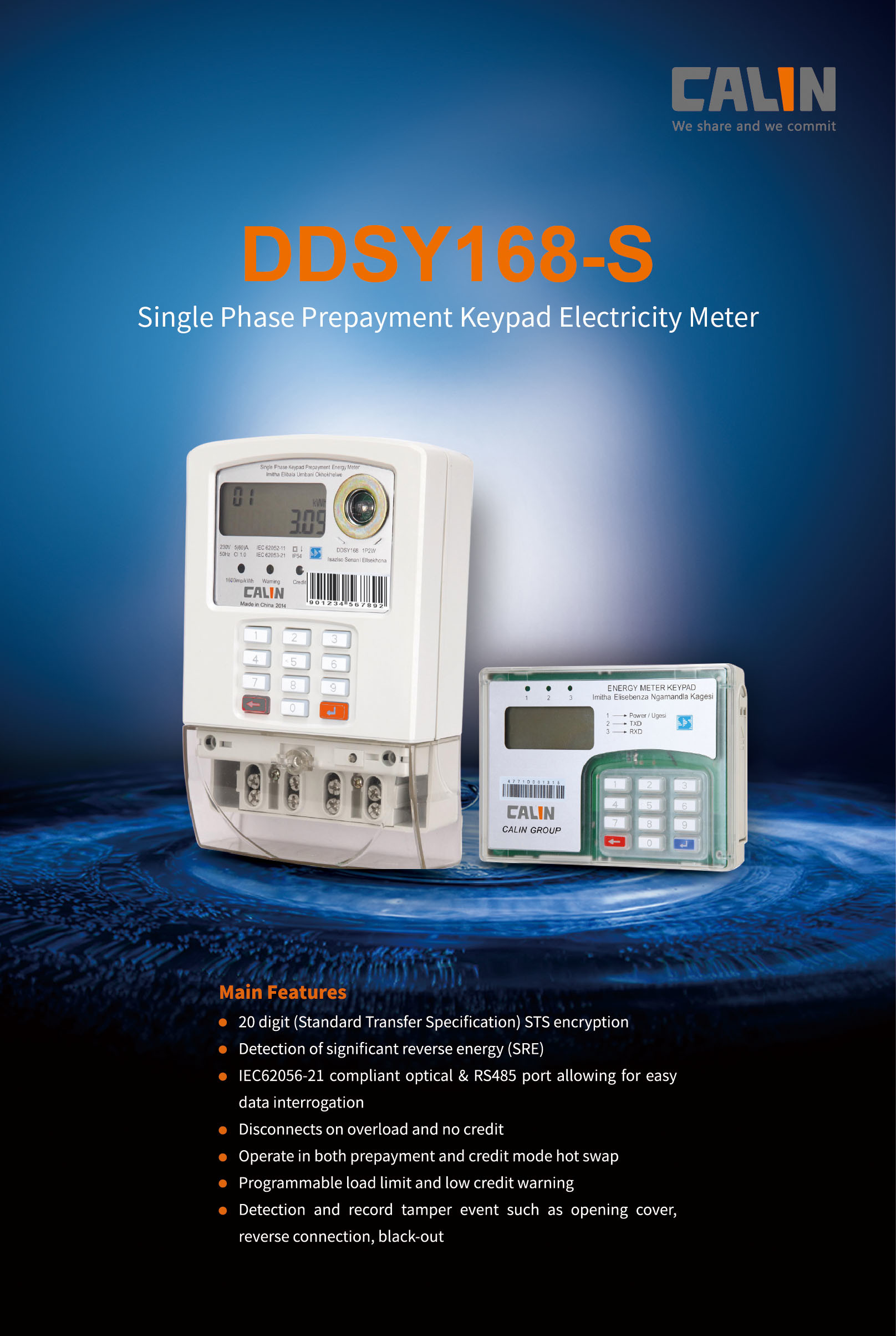 Calinmeter Prepaid Smart Micro Grid System Multi Tariff Kwh Meter Single Phase LORA WAN