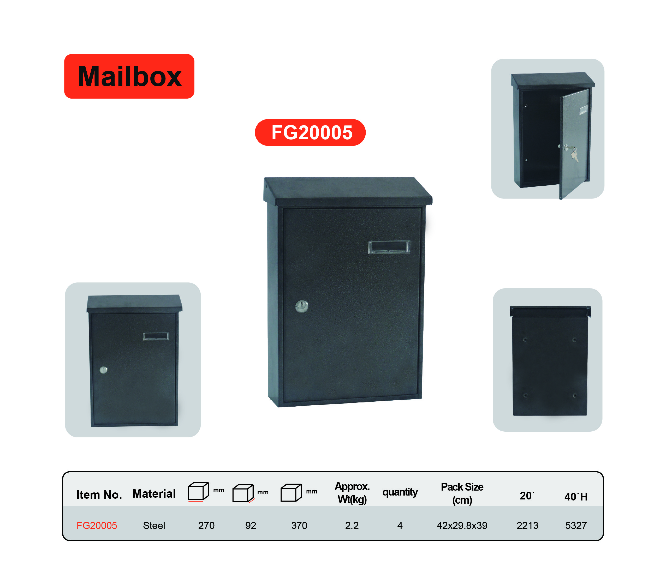 Outdoor Residential Steel Mailbox Wall Mounted Waterproof Letterbox
