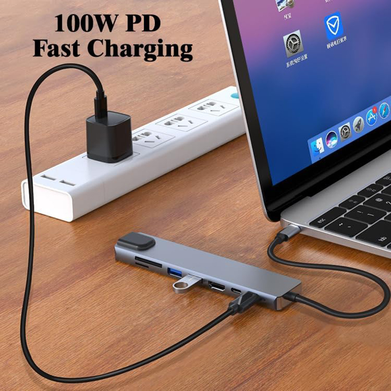 Versatile 8-In-1 USB Type C Hub Multiport Adapter for Multi-Tasking and Data Transfer