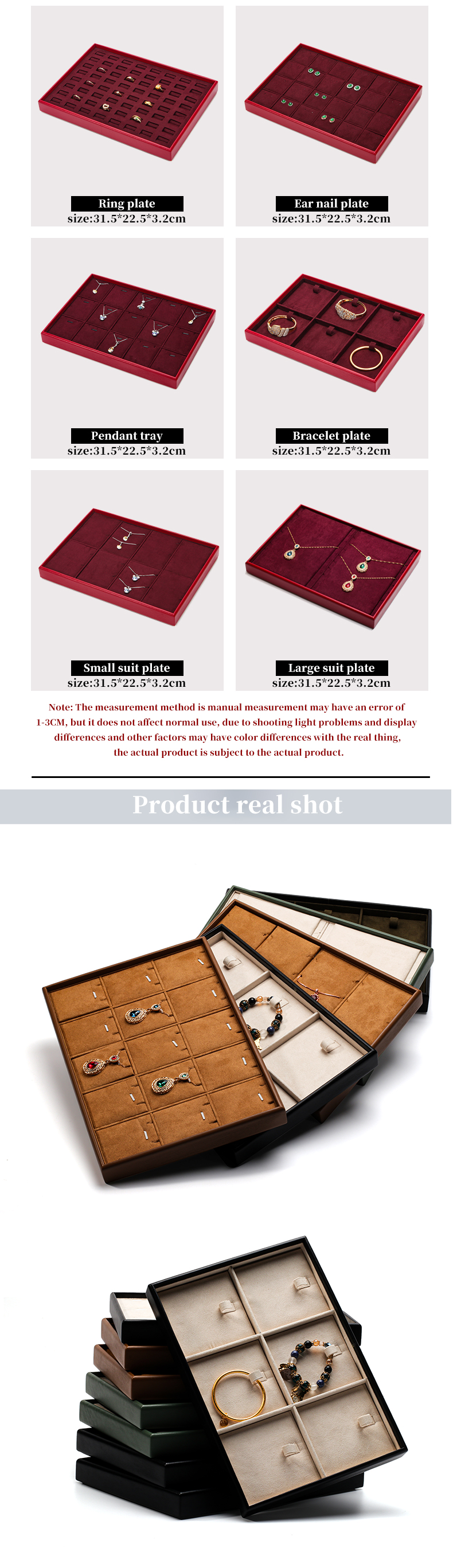 Soft Velvet Interior PU Leather Jewelry Display Tray Props for Ring Ear Studs