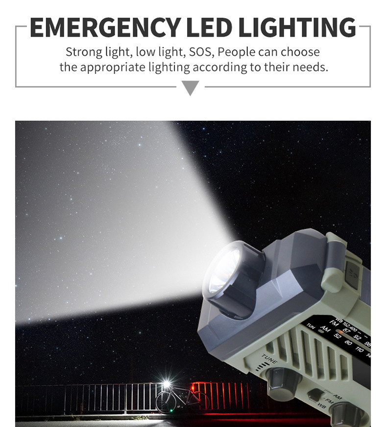 Solar Panel Powered Waterproof Emergency Radio Hand Cranked Multifunctional