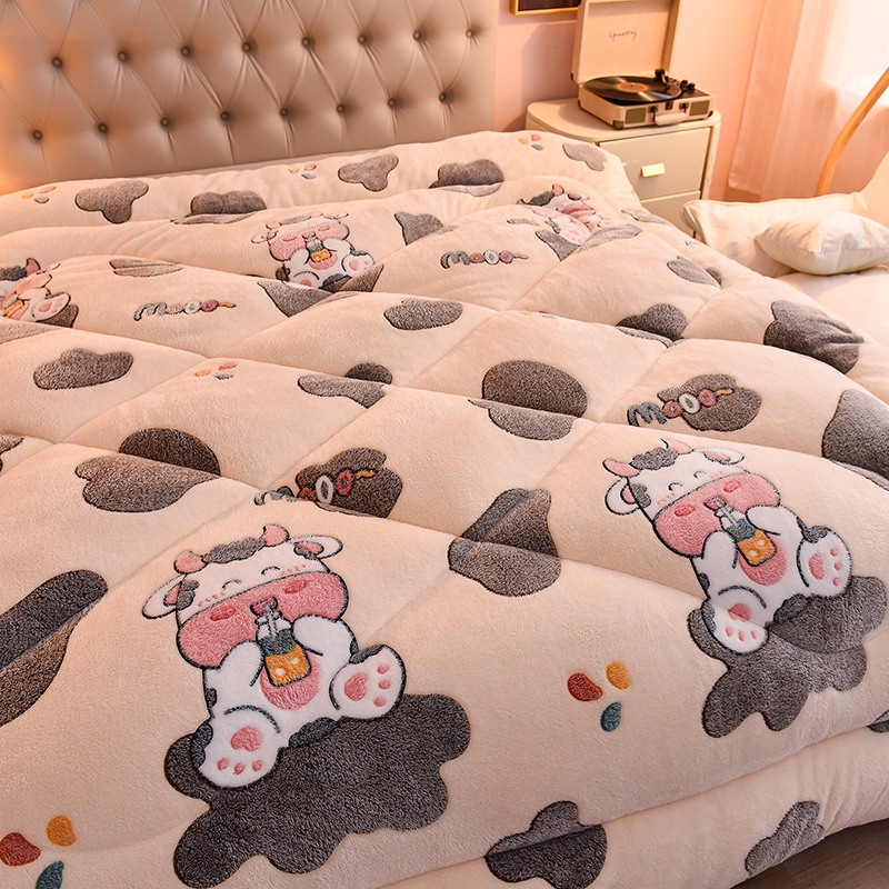 Customised Size Lamb Fleece Milk Velvet Quilt Thickened Super Warm Winter Bedding Set
