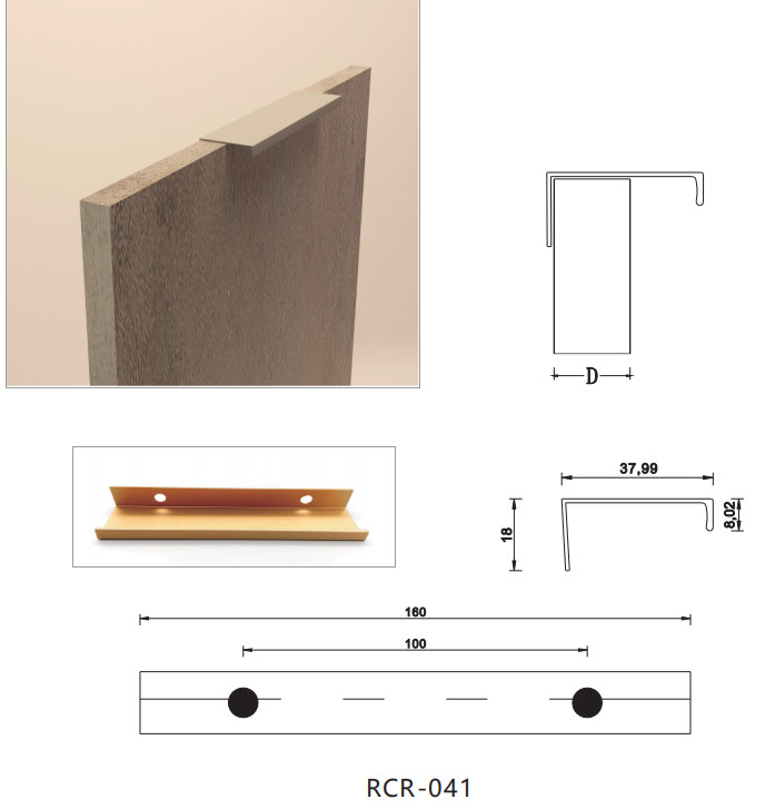 RCR-041 Kitchen Decorative 160mm customized size Aluminium Door Pull Handles 297 mm