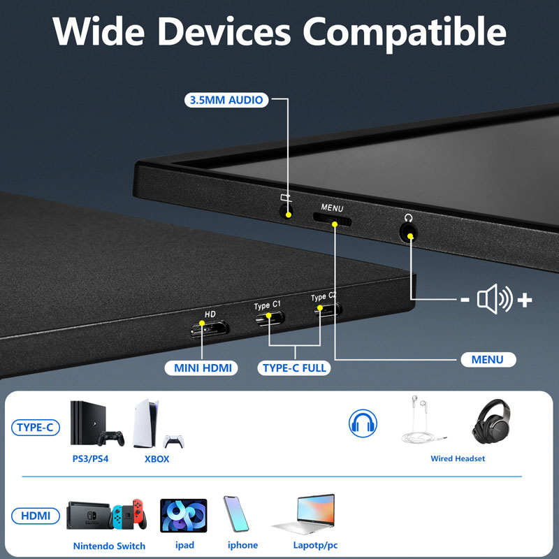 Laptop LCD 15.6inch Portable Monitor Screen IPS Full HD HDMI 250cd/M