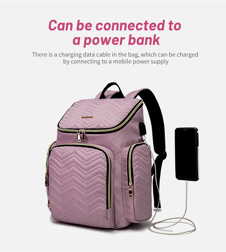 Embroidered Diaper Bag Backpack With USB
