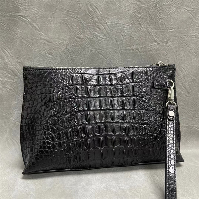 Authentic Real True Alligator Leather Men's Wristlets Clutch Bag Genuine Exotic Crocodile Skin Male Large ZIP Card Purse