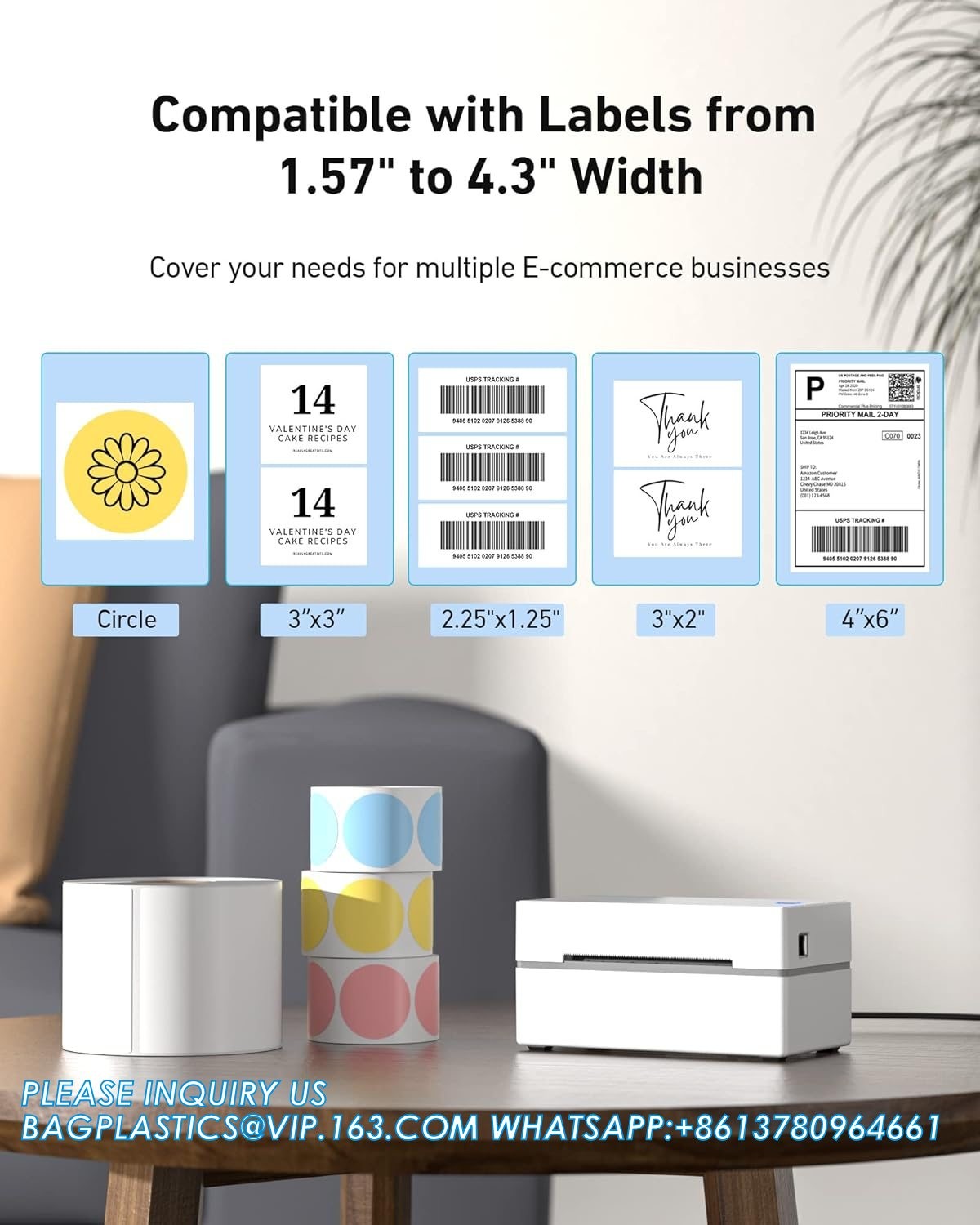 4x6 USB Thermal Label Printer, Desktop Barcode Label Printer For Shipping Packages Home Small Business