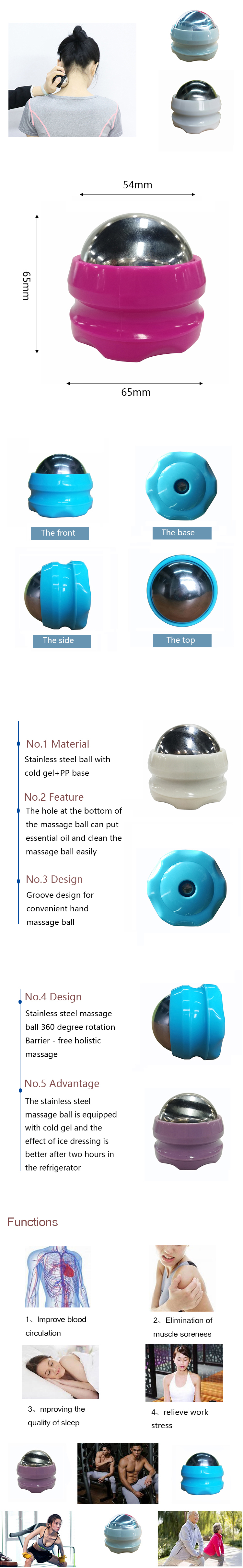 54mm 32mm Hot Cold Massage Roller Ball For Neck Foot Massage