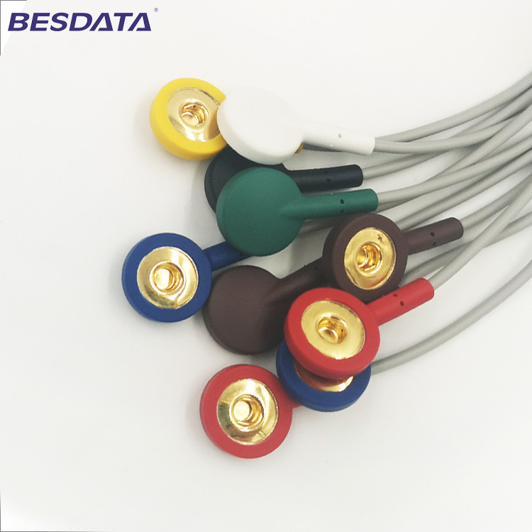 TPU Material PVC TENS ECG EKG Cables shielded Leadwires Customized Cable Snap button IEC Din 1.5mm Plug adapter