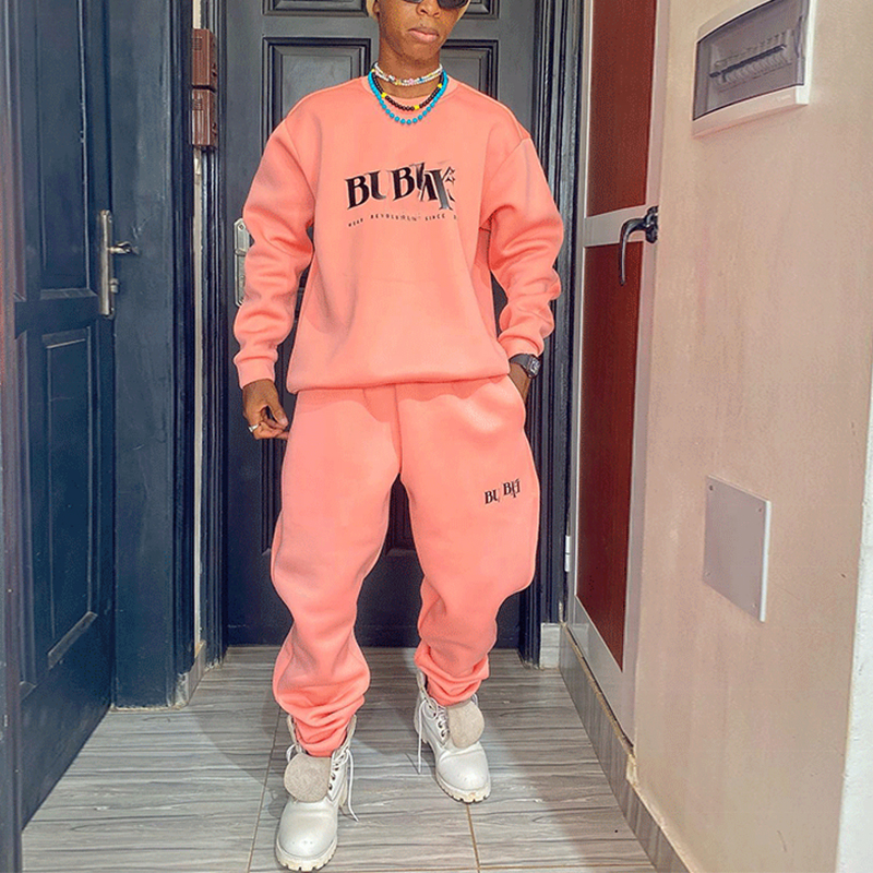 Screen Printed Logo Streetwear Tracksuit Sweatshirt And Sweatpants Set XXS-5XL