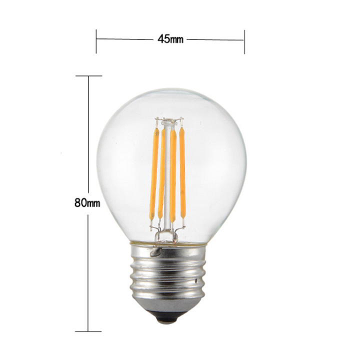 3000K LED Filament Bulb G45 Clear Glass LED Bulb E27 E14 220V 2W 4W