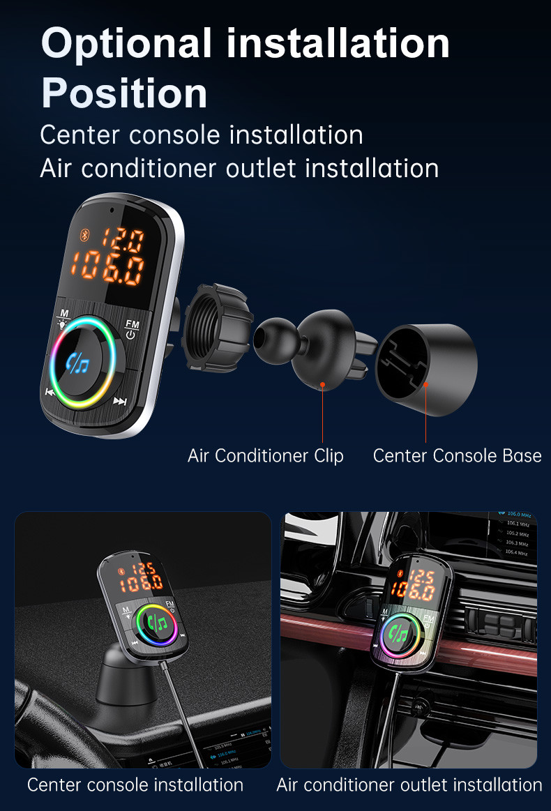 Car Air Vent Mount Bluetooth FM Transmitter PD QC USB Charger