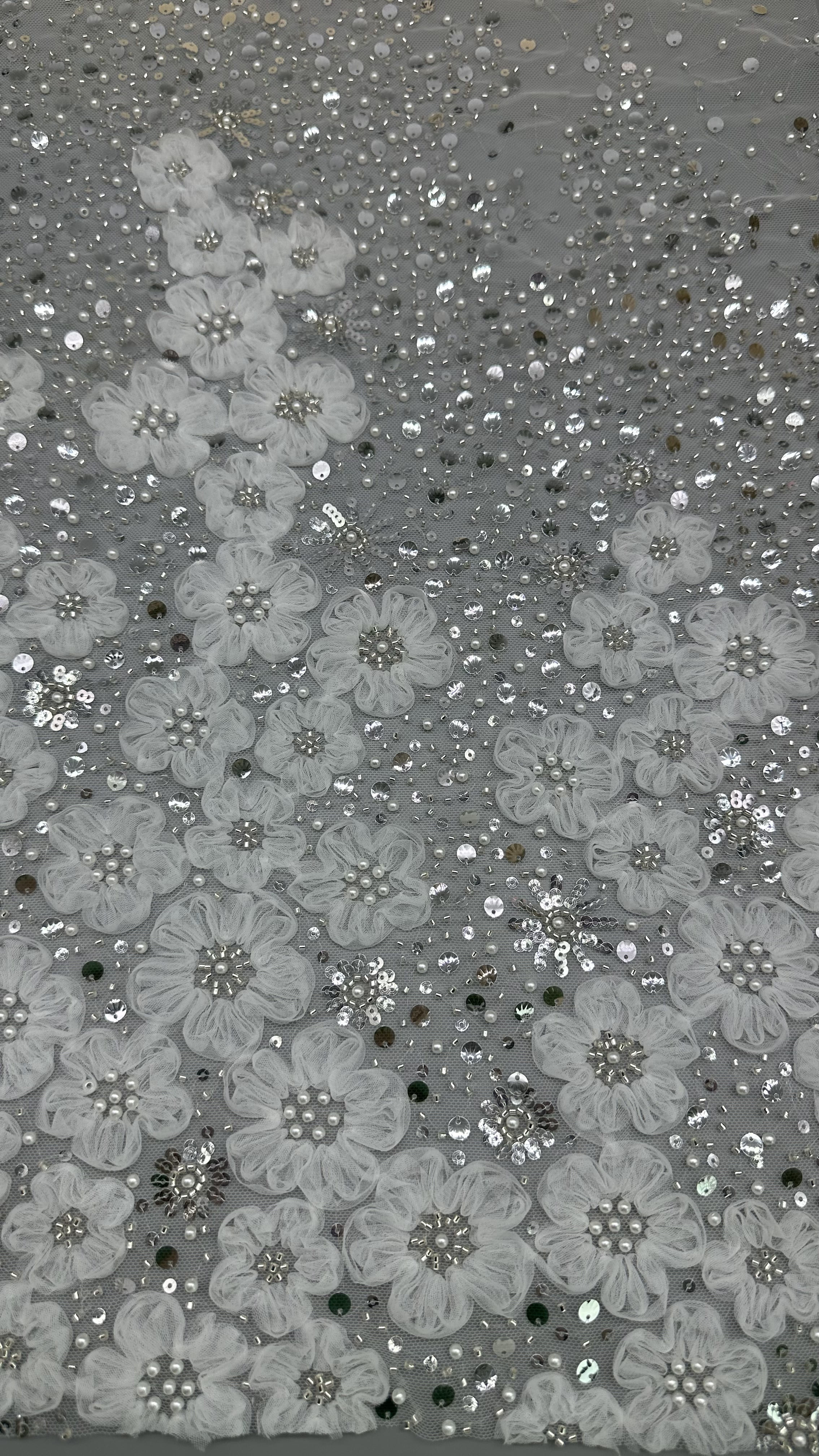 Polyester Beaded Embroidery Fabric Sequin Lace Spandex White 100% Embroidered Lace Fabric