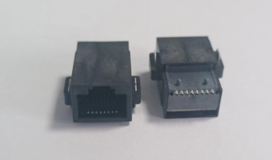 Right Angle 8P8C RJ45 Female Connector 10 / 100 Base-T Magnetic With G / Y LED Pipes